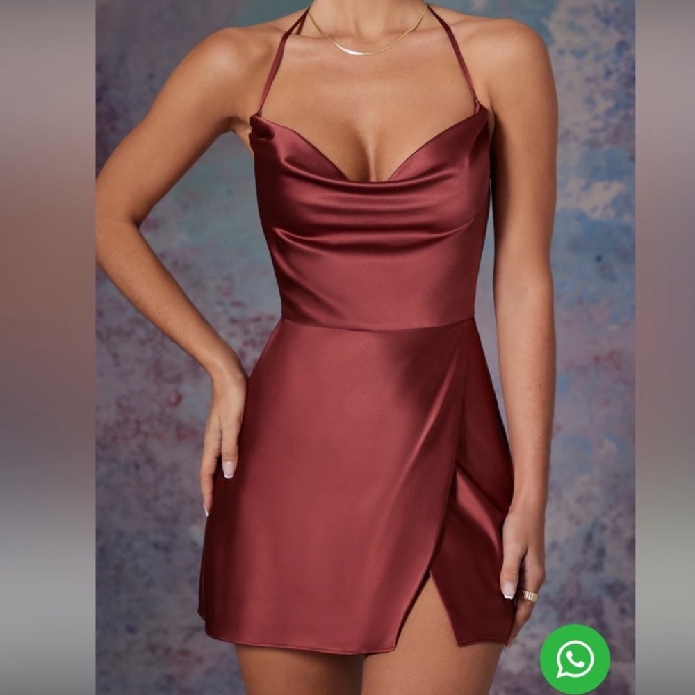 Oh Polly Satin Cowl Neck Mini Dress